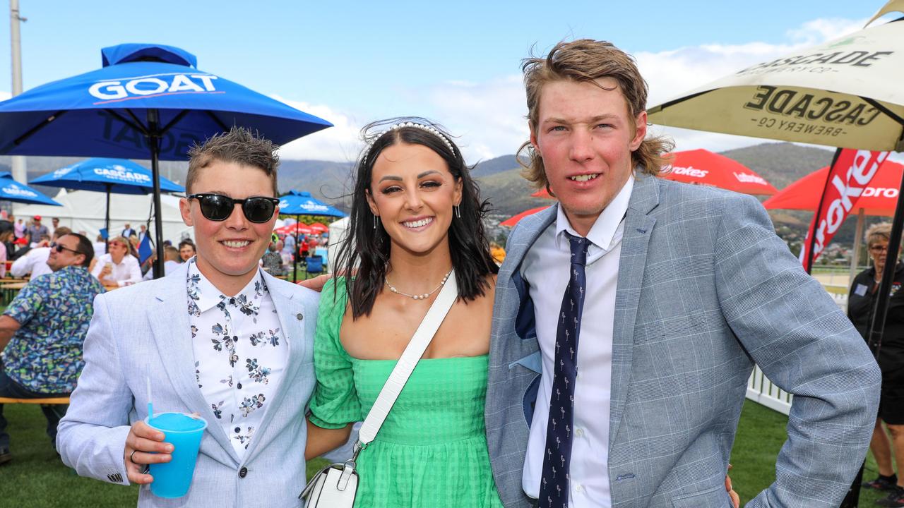 Taylor Ford, Chloe Ford and Ryan Backhouse at the Hobart Cup Day. Picture : Mireille Merlet