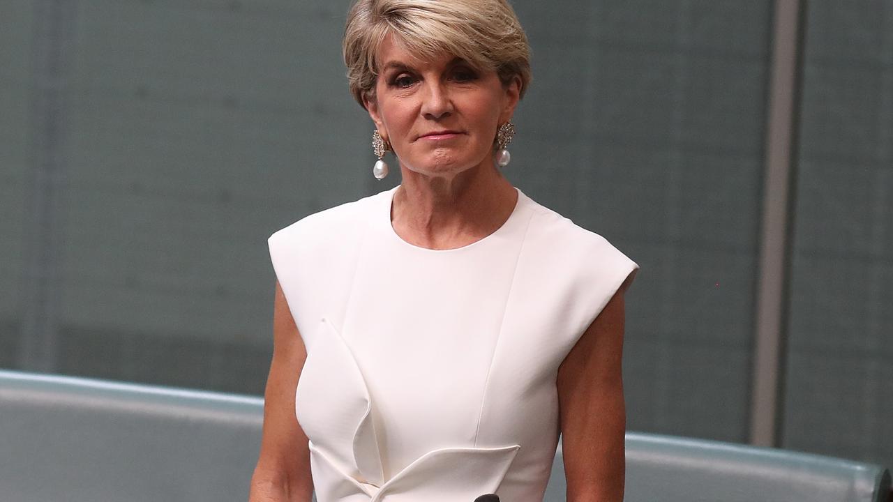 Julie Bishop announcing her intention to resign on Thursday. Picture: Kym Smith 