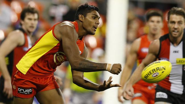 Timmy Sumner, pictured playing for Gold Coast in 2014, kicked eight goals in round one for Woodville South. Picture: Jerad Williams.