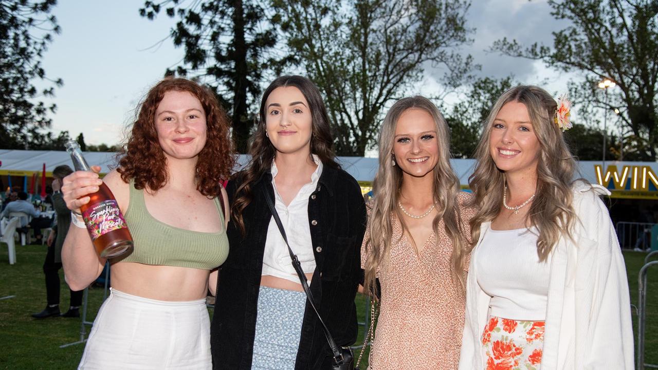 Catherine Young, Bell Schubert, Ashlee Heaven and Tissi McKay-Quinn. Festival of Food and Wine, Queens Park, Toowoomba Carnival of Flowers. Friday September 9, 2022 Picture: Bev Lacey