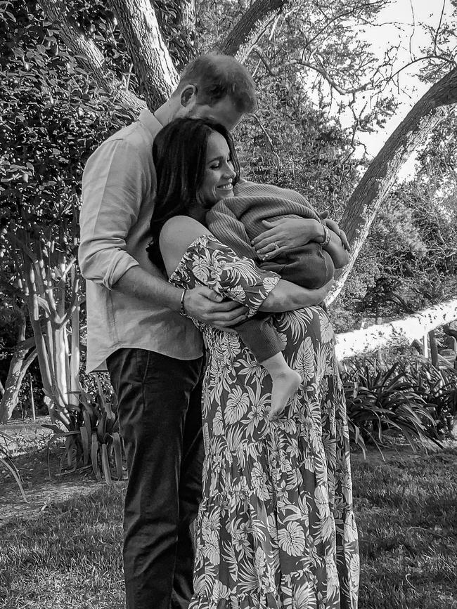 A photo to mark Meghan’s pregnancy also obscured Archie’s face. Picture: Misan Harriman/The Duke and Duchess of Sussex via Getty Images