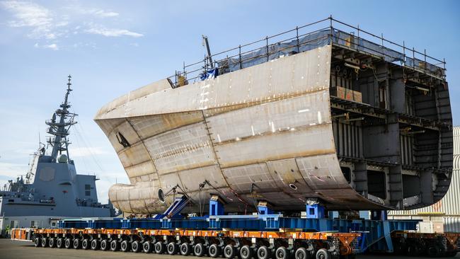 The Arafura-class ship under construction at ASC’s Osborne shipyard.