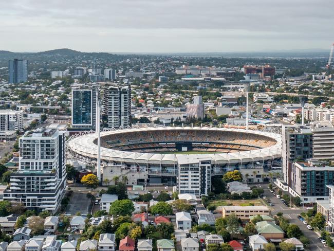 Developing Queensland - Brisbane Queensland Australia - January 10 2023 : Woolloongabba (Gabba) stadium is seen on a summer morning. This stadium is set to welcome Brisbane Olympics summer games in 2032.