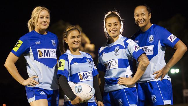 Chloe Butler (blonde), Hanna Sio, Nita Maynard (shortest), Alexandra Sulusi. Four women from Two Blues have made it into the Australia team to play at the World Cup.