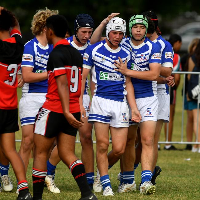 Cowboys' Challenge 2023. Ignatius Park College against Kirwan High at Kirwan High. Ignatius Park's Cooper Reinders scores try. Picture: Evan Morgan