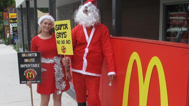 The No Macca's in Tecoma protesters continued their campaign outside the store throughout the Chr