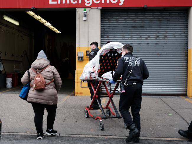 A COVID patient is brought into a Brooklyn hospital. Picture: AFP