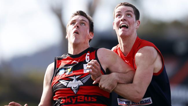 Lauderdale ruckman Haydn Smith (left) is the early front runner in the 2020 Alastair Lynch Medal count. Picture: Zak Simmonds