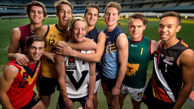 Harley Balic, fourth from right, with his fellow AFL Under-18 draft hopefuls in 2015.