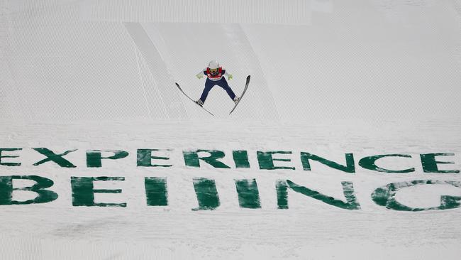 Zhen Weijie of China competes in the Men's Large Hill Individual final of the 2021/2022 FIS Ski Jumping Continental Cup, a test event for the Beijing 2022 Winter Olympics at National Ski Jumping Centre in Zhangjiakou, China. Picture: Getty Images