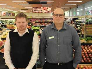 STAR EMPLOYEE: Robert Wrigley, hired through APM, and Woolworths Dalby manager Chris Walker. Picture: Sam Flanagan