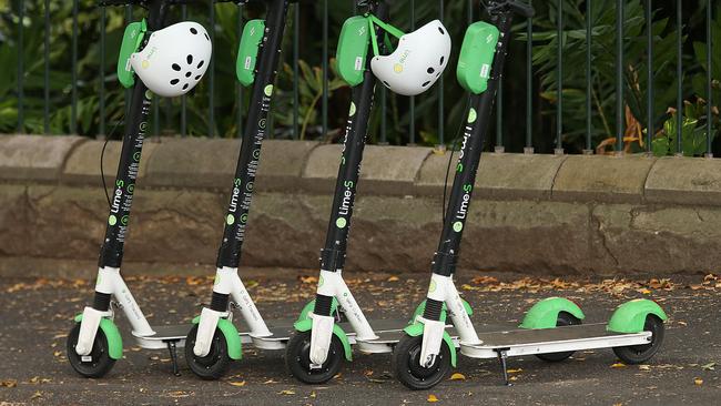 Lime launched the e-share scooters in Brisbane in January. The scooters are ridden on footpaths and can reach up to 30km/h. Picture: Lyndon Mechielsen/The Australian