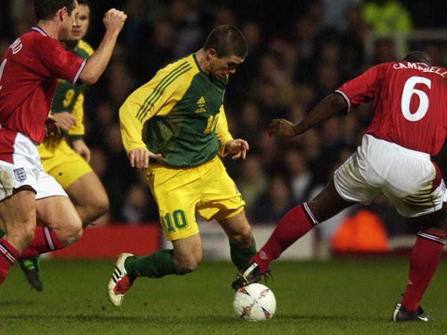 It’s been twenty years since Harry Kewell led Australia to a famous 3-1 win over England at Upton Park. Picture: Jamie McDonald/Getty Images