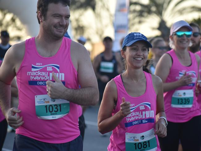 Paul Bratt, Joanne Ashford, and Taryn Hart in the 8km event at the 2021 Mackay Marina Fun Run. Picture: Lillian Watkins