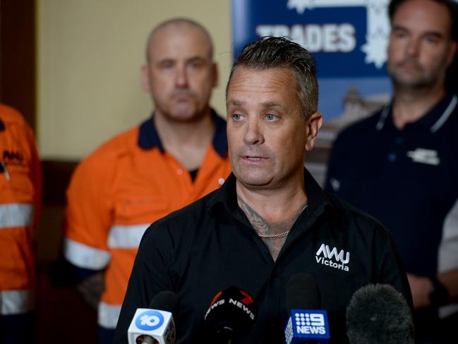 Ronnie Hayden, State Secretary of the AWU, provides a statement about the fatality at the Ballarat Gold Mine. Picture: Andrew Henshaw