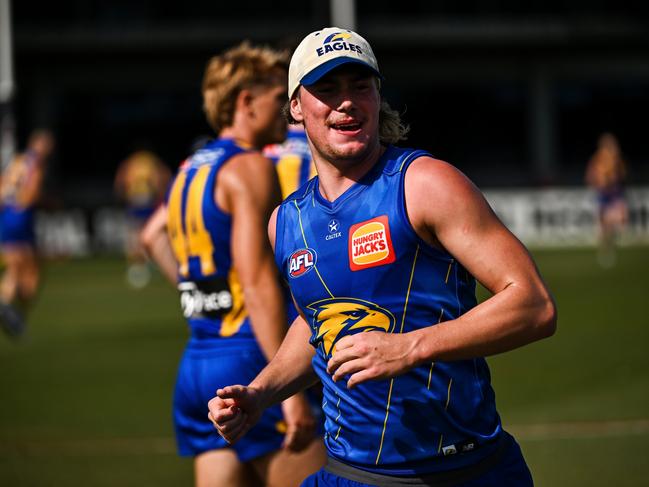 Harley Reid provided the highlight of the Eagles’ training on Wednesday. Picture: Daniel Carson/AFL Photos via Getty Images.