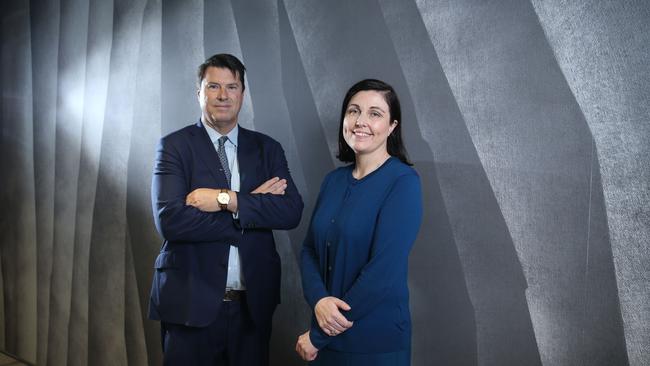 Chairman Hamish McLennan with acting CEO Kirsten Morton at the firm’s offices in Sydney on Friday. Picture: Britta Campion / The Australian