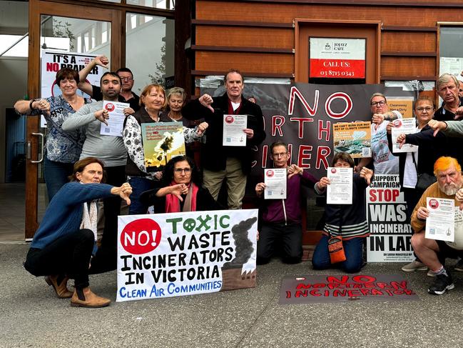 A community in Melbourne's outer gather to protest the proposed incinerator. Picture: supplied.