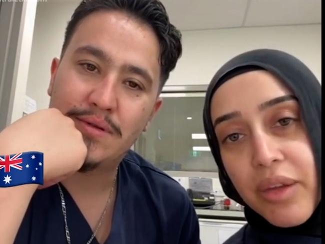 NSW government officials are investigating after a Rashad Nadir and Sarah Abu Lebdeh wearing their NSW Health uniforms were filmed declaring they refuse to treat Israeli people and would “kill them” if they present to their ward.