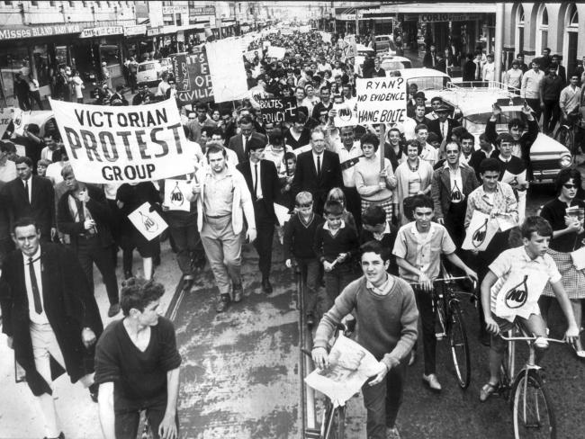 Campaigners against the death penalty march to Pentridge prison in a protest ahead of Ryan's execution.