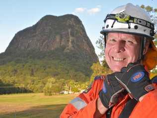 Lou Spann has been rescuing climbers stranded on Glass House Mountains for nearly 30 years. Picture: Warren Lynam