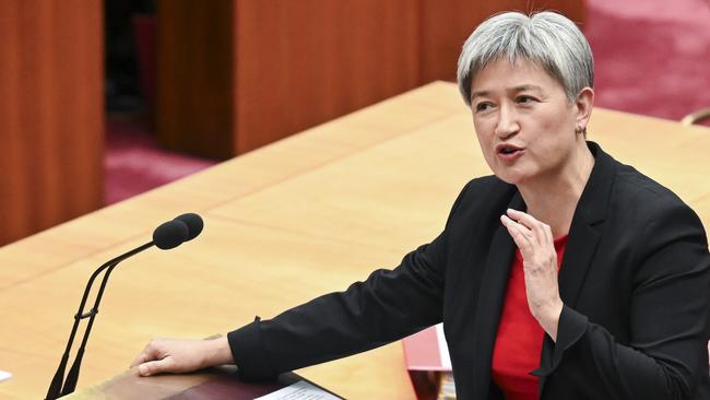 Senator Penny Wong during Question Time in the Senate at Parliament House in Canberra. Picture: NCA NewsWire / Martin Ollman