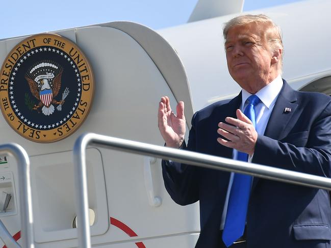 US President Donald Trump steps off Air Force One upon arrival at John Wayne Airport in Santa Ana, California. Picture: AFP