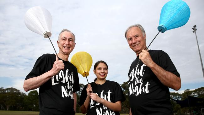 Robert Domone, who is in remission from leukaemia, Pretty Rahman from the Leukaemia Foundation and Federal Bennelong MP John Alexander. Picture: AAP / Justin Sanson