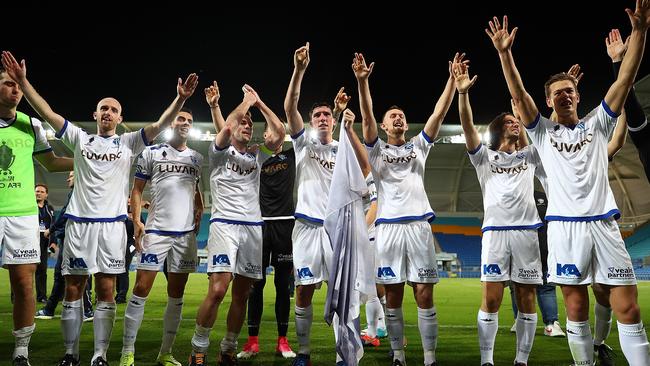 South Melbourne players celebrates their quarterfinal win over Gold Coast City. Picture: Getty Images