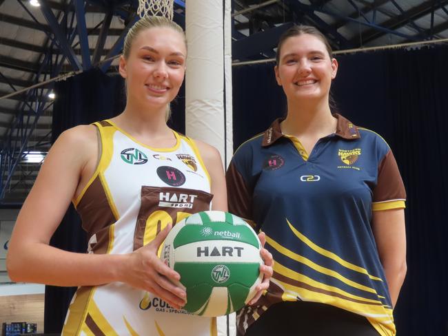 Hawks shooter Dani Laugher with under-19 co-coach Gemma Poke at the Silverdome on Thursday. Picture: Jon Tuxworth