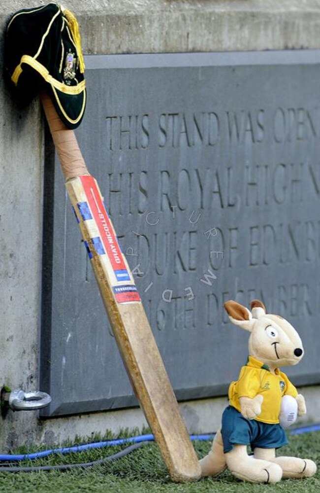 A tribute to the late Australian cricketer Phil Hughes before the QBE Autumn Rugby Union International match between England and Australia at Twickenham Stadium, London. EPA/GERRY PENNY