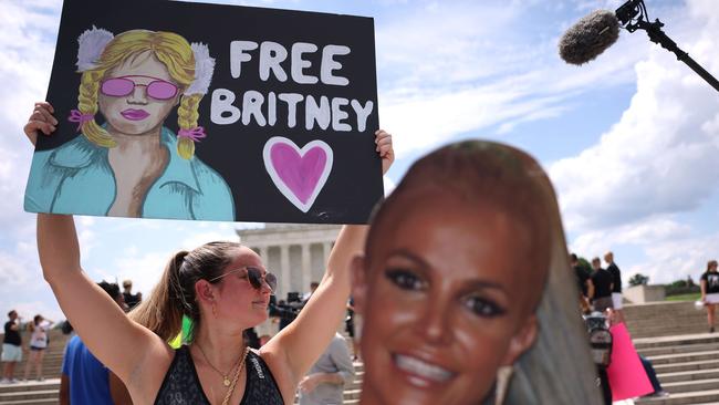 Supporters of pop star Britney Spears participate in a Free Britney rally at the Lincoln memorial. Picture: Kevin Dietsch/Getty Images/AFP