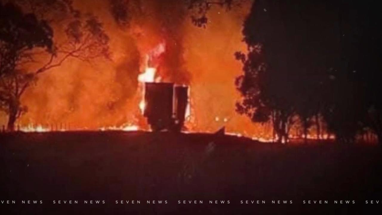 Mr Lawrie’s cabin burst into flames and onlookers had ‘no opportunity whatsoever’ to pull him out of the wreckage. Picture: 7 News