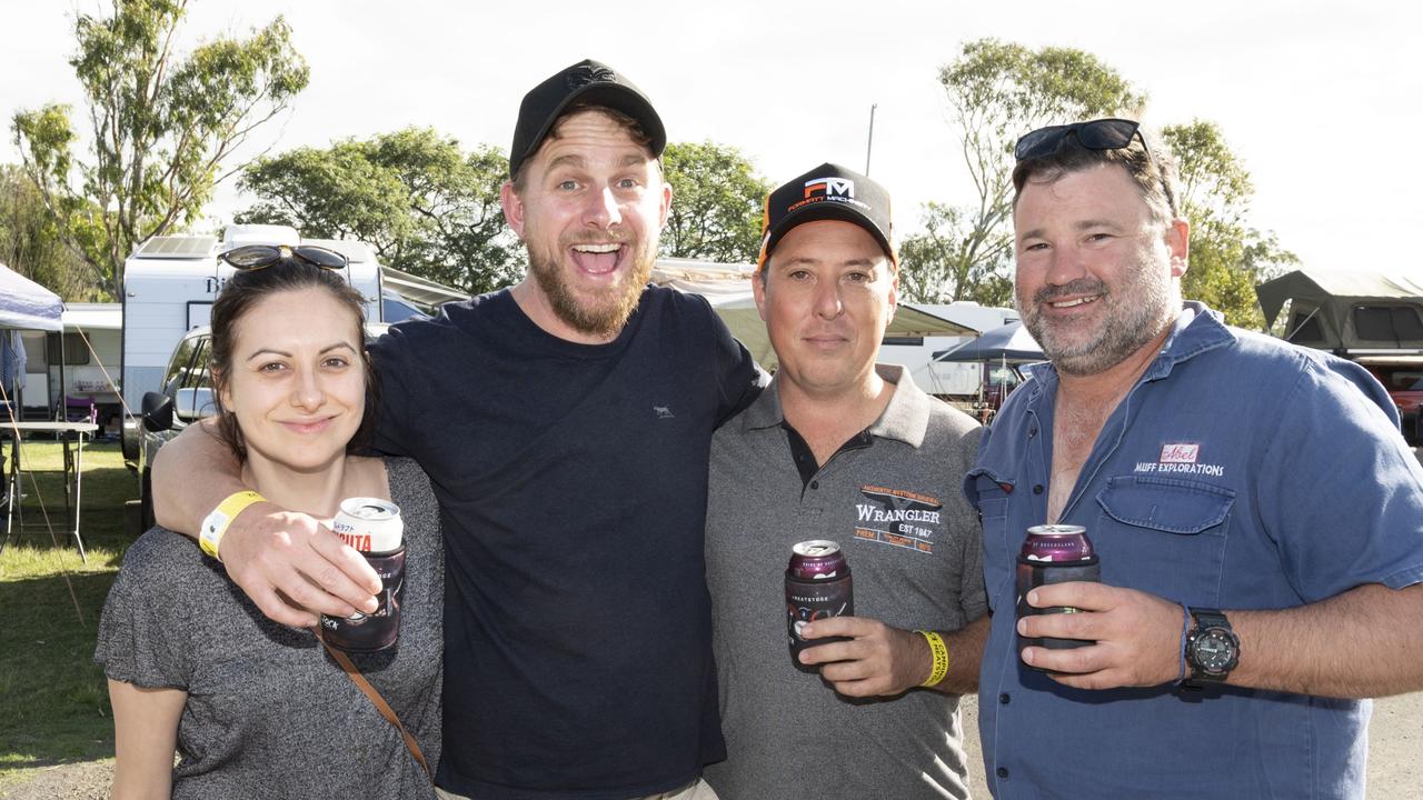 (from left) Kylie Whytcross, Mark Donovan, Brett Howell and Chris Pearce at Meatstock, Toowoomba Showgrounds. Friday, April 8, 2022. Picture: Nev Madsen.