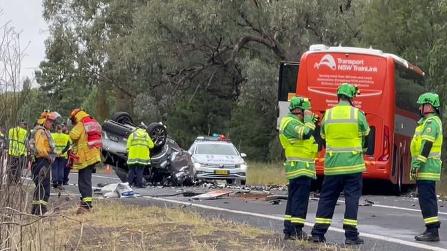 A 32-year-old man was killed when his vehicle flipped following a collision with a bus near Dubbo on Saturday. Picture: TNV