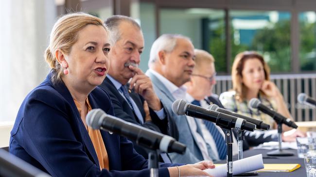 Premier Annastacia Palaszczuk addresses the media at a press conference on the Gold Coast. Picture: NewsWire / Sarah Marshall