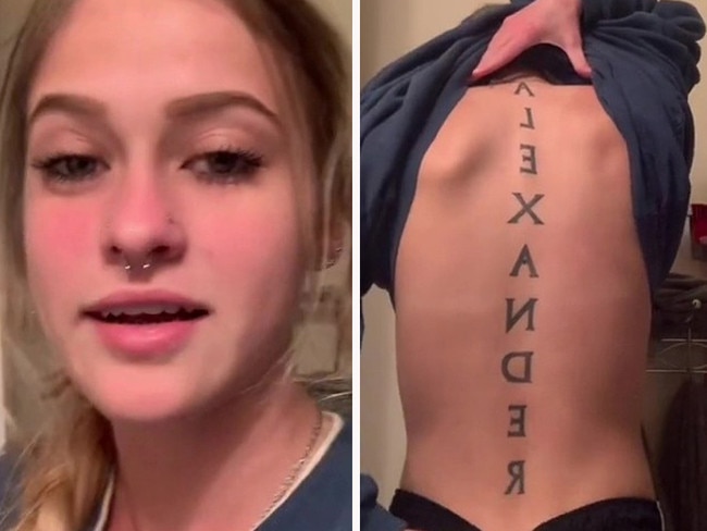 Boyfriend’s savage act after name tattoo. Picture: TikTok/ashlyngrace