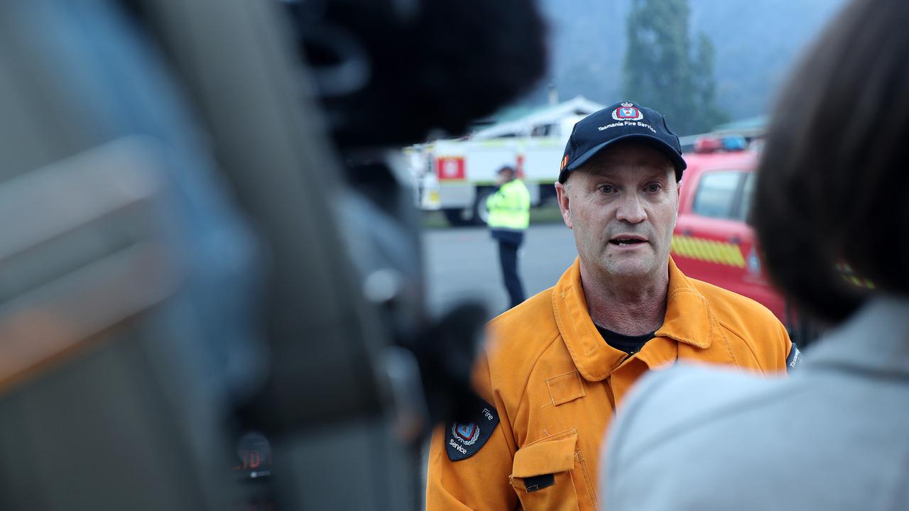 Lachlan Fire: Fire incident controller at Lachlan Fire Station Peter Tavasz speaks to media about ongoing fire near Lachlan. Picture: LUKE BOWDEN