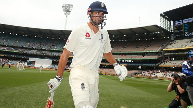 Alastair Cook of England leaves the field unbeaten. Picture: Getty Images.