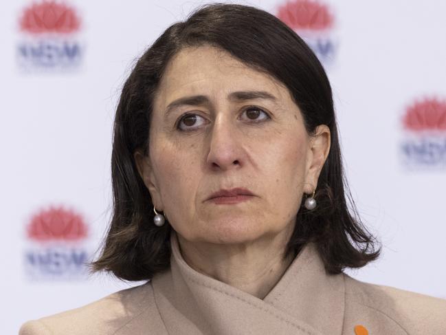 SYDNEY, AUSTRALIA - AUGUST 03: NSW Premier Gladys Berejiklian speaks at the daily COVID-19 update on August 03, 2021 in Sydney, Australia. Covid-19 lockdown restrictions in hot spot local government areas have increased with masks required outdoors at all times and residents limited to movement within a 5 kilometre radius of their homes. Police have been given more authority to enforce public health orders with the help of the Australian Defence force as Greater Sydney enters an extended lockdown through to August 28th in order to contain the highly contagious Covid-19 delta variant. (Photo by Brook Mitchell/Getty Images)