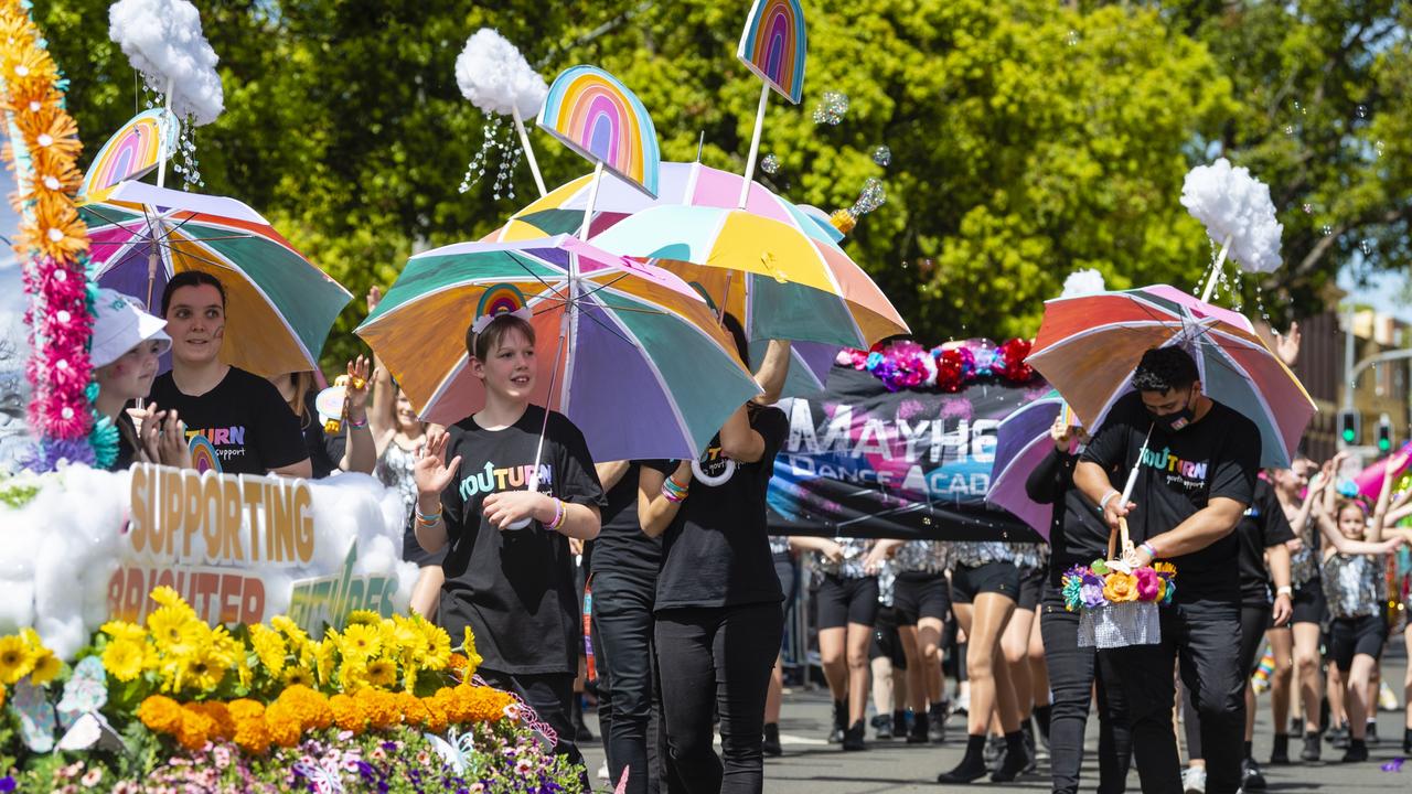 Youturn Youth Support entry in the Grand Central Floral Parade of Carnival of Flowers 2022, Saturday, September 17, 2022. Picture: Kevin Farmer