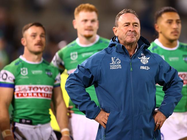 CANBERRA, AUSTRALIA - APRIL 03: Raiders coach Ricky Stuart is pictured during the round five NRL match between Canberra Raiders and Cronulla Sharks at GIO Stadium, on April 03, 2025, in Canberra, Australia. (Photo by Mark Nolan/Getty Images)