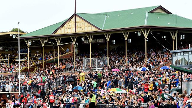 Fans pack Thebarton Oval during a Crows AFLW match in 2017. Picture: Sam Wundke