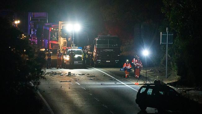 The tragic accident occurred about 5pm when a car crossed the median strip. Picture: Matt Loxton