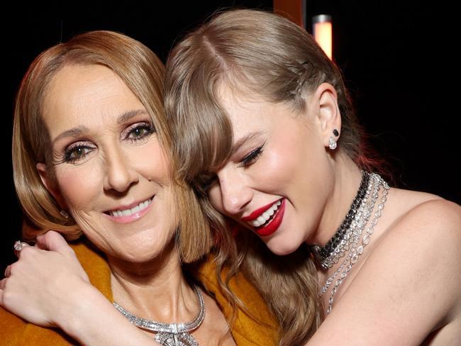 LOS ANGELES, CALIFORNIA - FEBRUARY 04: (L-R) Celine Dion and Taylor Swift attend the 66th GRAMMY Awards at Crypto.com Arena on February 04, 2024 in Los Angeles, California. (Photo by Kevin Mazur/Getty Images for The Recording Academy)