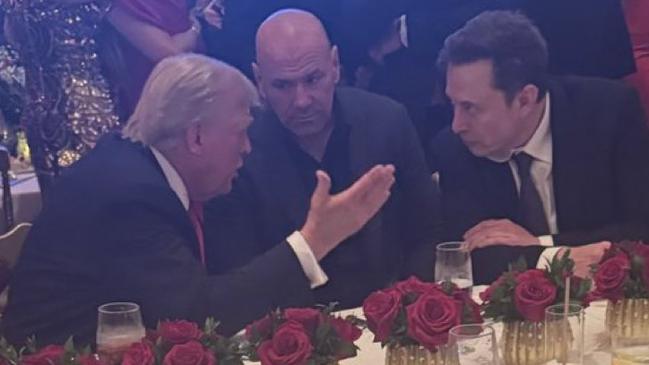 Donald Trump talks to Dana White and Elon Musk at Mar-a-Lago. Picture: X