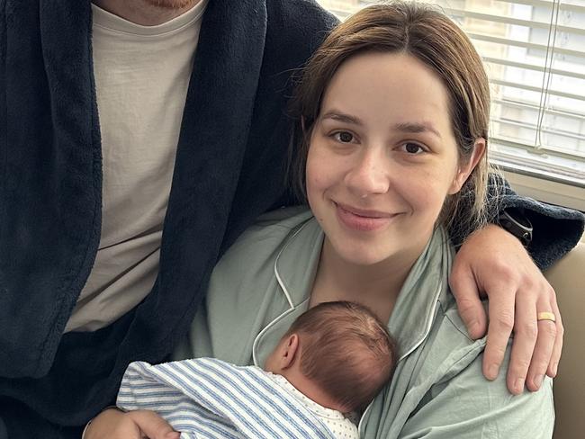 James and Jess Wilson with their son at Hobart Private Hospital. Picture: Supplied