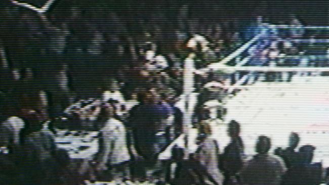 Channel 9 stills of a bikie gang brawl at a kickboxing fight at Royal Pines Resort. Pic: Jono/Searle