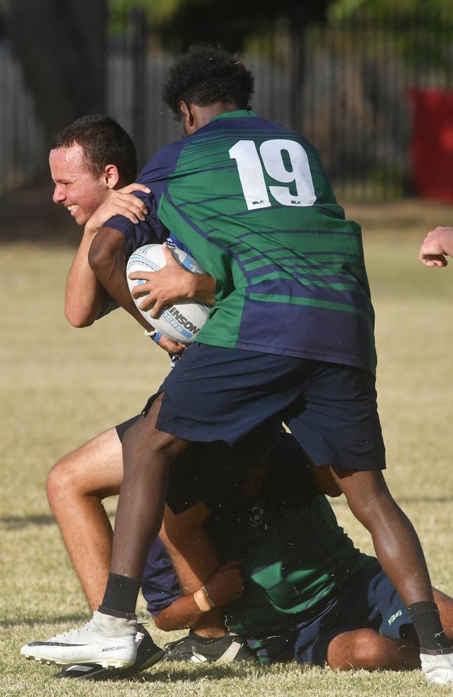 Cowboys Cup Schoolboys Football at Kern Brothers Drive. Townsville High against Pimlico High. Picture: Evan Morgan