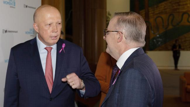 Opposition Leader Peter Dutton with Anthony Albanese on Wednesday. Picture: NCA NewsWire / Gary Ramage